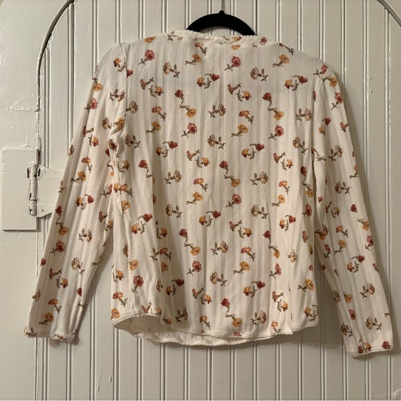 Sundance Neutral Floral Button Front Ribbed Henley Top – Size Small - Picture 5 of 7